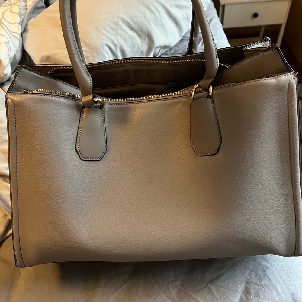 Grey, faux leather work tote bag. Never used! Comes with a longer strap.
